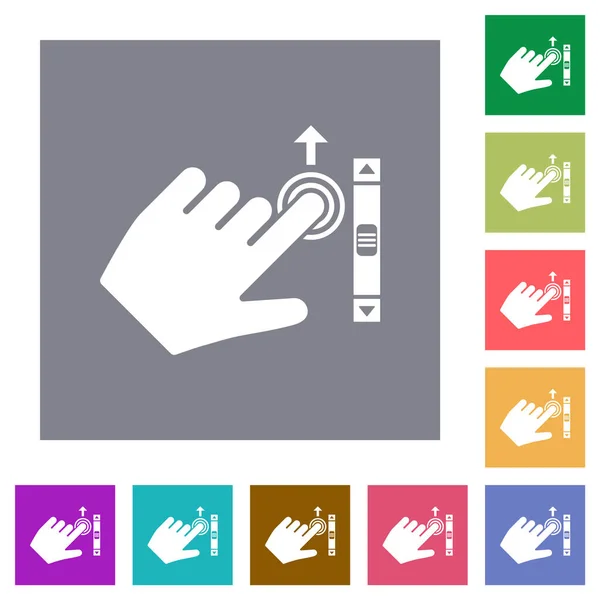 Linkshänder Scrollen Geste Flache Symbole Auf Einfachen Farbigen Quadratischen Hintergründen — Stockvektor