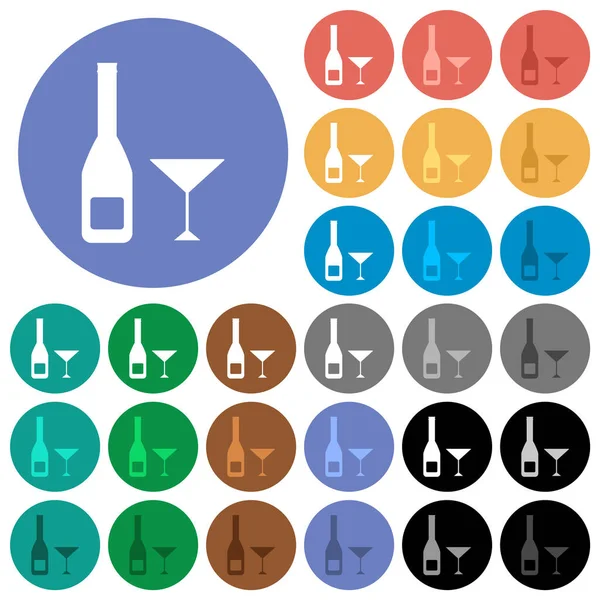 Weinflasche Und Glas Mehrfarbige Flache Symbole Auf Runden Hintergründen Inklusive — Stockvektor