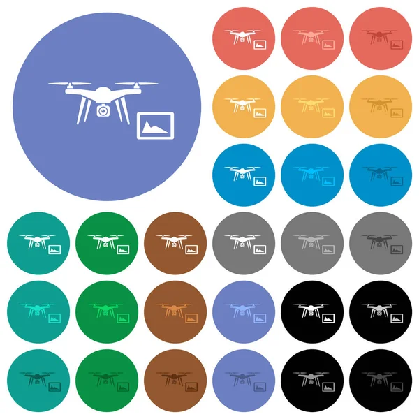 stock vector Drone controlling from tablet multi colored flat icons on round backgrounds. Included white, light and dark icon variations for hover and active status effects, and bonus shades.