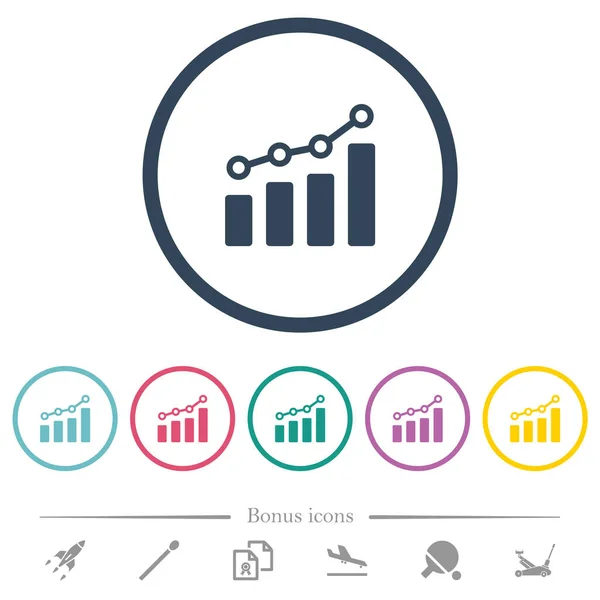 Bar Grafikon Körök Vonalak Lapos Színes Ikonok Kerek Körvonalak Bónusz — Stock Vector