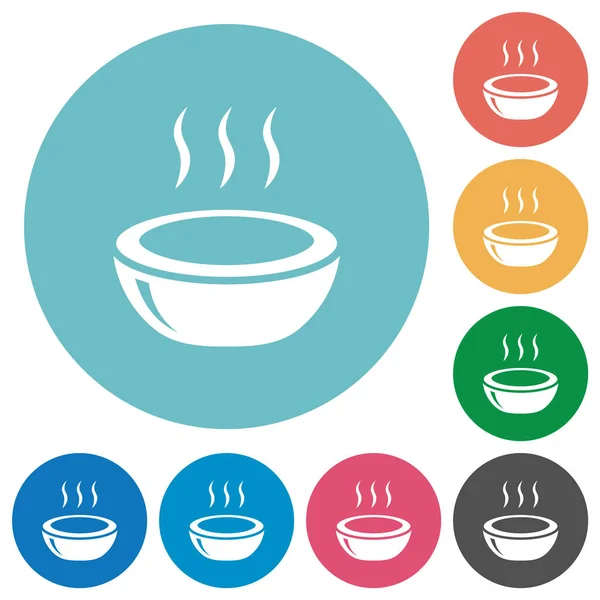 Glossy Steaming Bowl Flat White Icons Color Backgrounds — Stock Vector