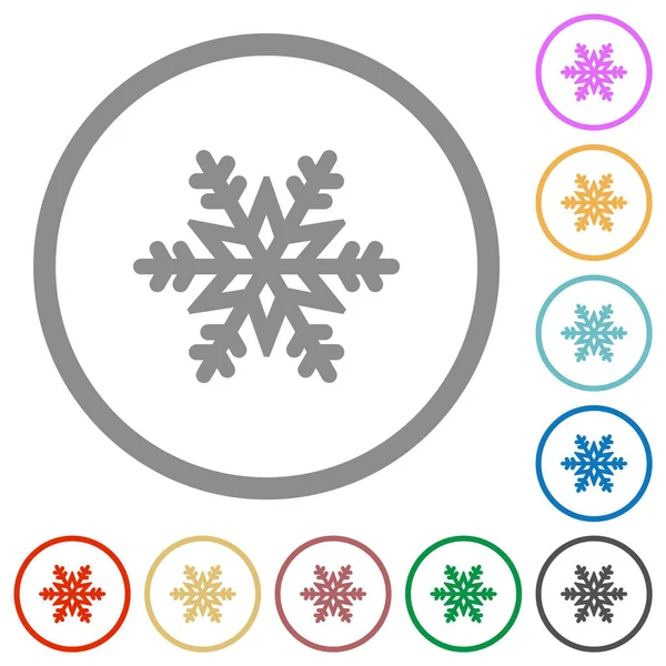 Płatki Śniegu Płaskie Ikony Kolorów Okrągłych Zarysach Białym Tle — Wektor stockowy