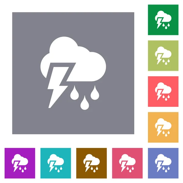 Stormy Weather Flat Icons Simple Color Square Backgrounds — Stock Vector
