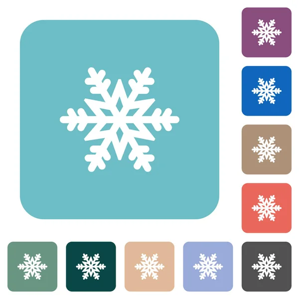 Snowflake White Flat Icons Color Rounded Square Backgrounds — Stock Vector