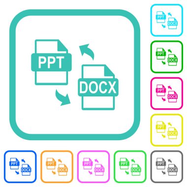 PPT DOCX dosya dönüştürme beyaz arkaplan üzerinde eğimli sınırlarda canlı renkli düz simgeler