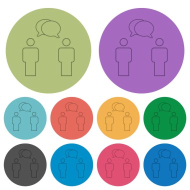 Two talking persons with oval bubbles outline darker flat icons on color round background