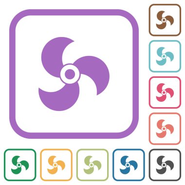 Beyaz arkaplanda renkli yuvarlak kare çerçevelerdeki katı simgeleri pervaneye yerleştir