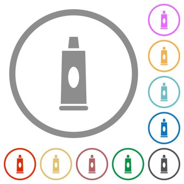 Diş macunu tüpü düz renk simgeleri beyaz arkaplanda yuvarlak hatlar halinde