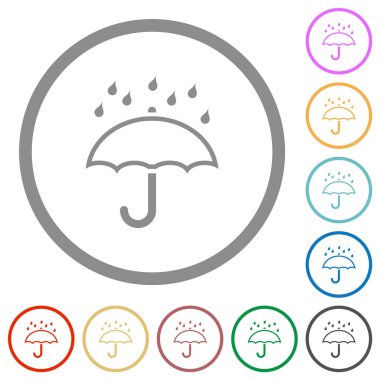 Beyaz arkaplanda yuvarlak hatlı düz renk simgelerine sahip şemsiye