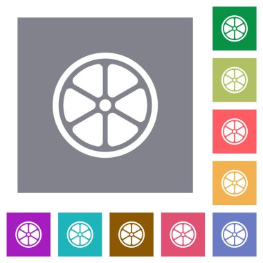 Basit renk kare arkaplanlarında limon dilimlenmiş düz simgeler