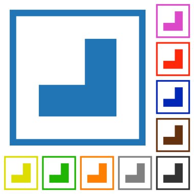 Alt sağ açı ok düz düz renk simgeleri beyaz arkaplan üzerindeki kare çerçeveler