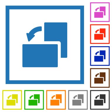 Beyaz arkaplanda kare çerçeveler halinde sol katı düz renk simgelerini döndür
