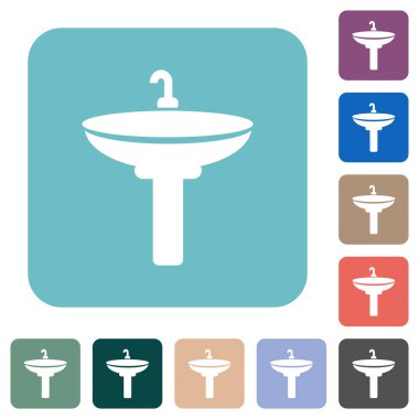 Renkli yuvarlak kare arkaplan üzerine beyaz düz simgeleri batır