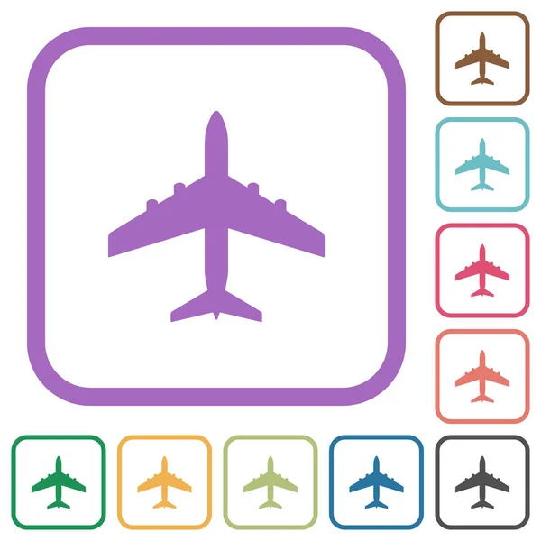 Aviones Pasajeros Iconos Simples Colores Redondeados Marcos Cuadrados Sobre Fondo — Vector de stock