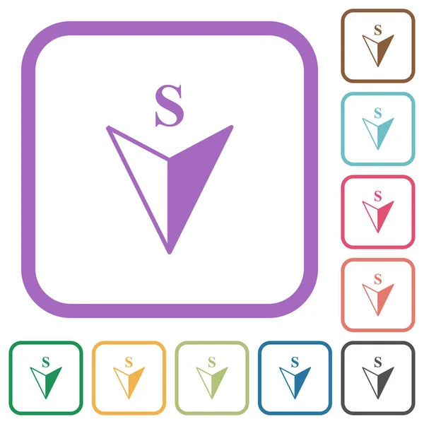 Νότια Κατεύθυνση Πυξίδα Απλά Εικονίδια Στο Χρώμα Στρογγυλεμένα Τετράγωνα Πλαίσια — Διανυσματικό Αρχείο