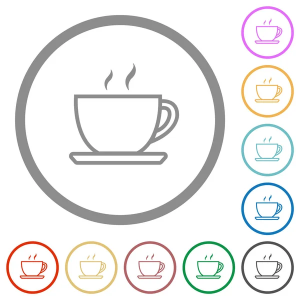 Tasse Kaffee Umreißen Flache Farb Symbole Runden Umrissen Auf Weißem — Stockvektor