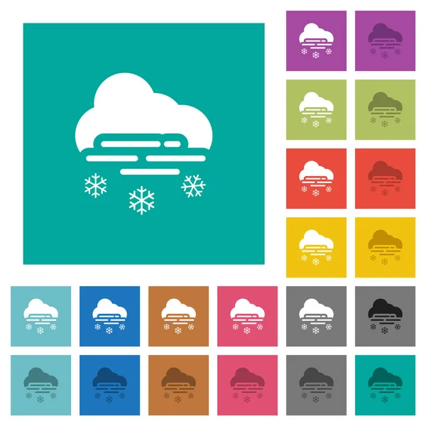 Misty Snowy Weather Multi Colored Flat Icons Plain Square Backgrounds — Stock Vector
