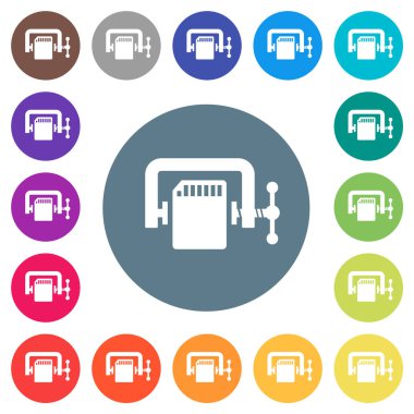 SD hafıza kartı yuvarlak renk arkaplanlarına düz beyaz simgeler sıkıştırır. 17 arkaplan renk varyasyonu dahil.