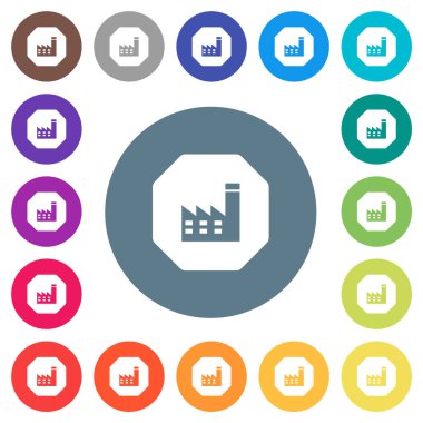 Sekizgen şekilli elektrik santrali yaptırımı yuvarlak renkli arka planlarda düz beyaz simgeler oluşturur. 17 arkaplan renk varyasyonu dahil.