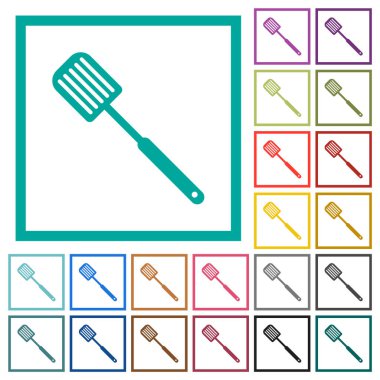 Beyaz zemin üzerinde çeyrek çerçeve ile barbekü spatula katı düz renk simgeleri