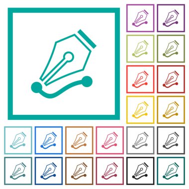 Beyaz arkaplanda dörtgen çerçeveli düz renk simgeleriyle kalem aracıyla vektör eğrisi çiziliyor