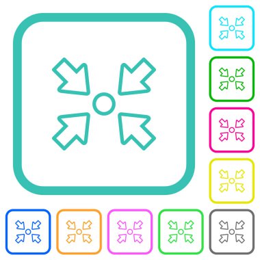 Beyaz arkaplan üzerindeki eğimli sınırlarda nesne ana hatları canlı renkli düz simgeler ortalanıyor