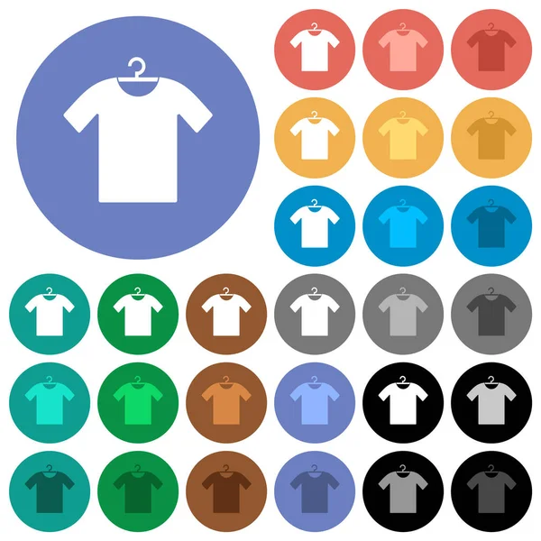 Shirt Cabide Multi Colorido Ícones Planos Fundos Redondos Incluído Branco — Vetor de Stock