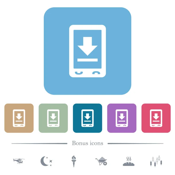 Mobile Download Weiße Flache Symbole Auf Farbig Abgerundeten Quadratischen Hintergründen — Stockvektor