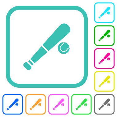 Beyzbol sopası ve beyaz zemin üzerinde eğri kenarlı düz simgeler