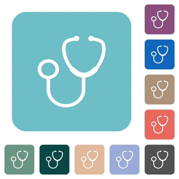 Stethoscope White Flat Icons Color Rounded Square Backgrounds — Stock Vector