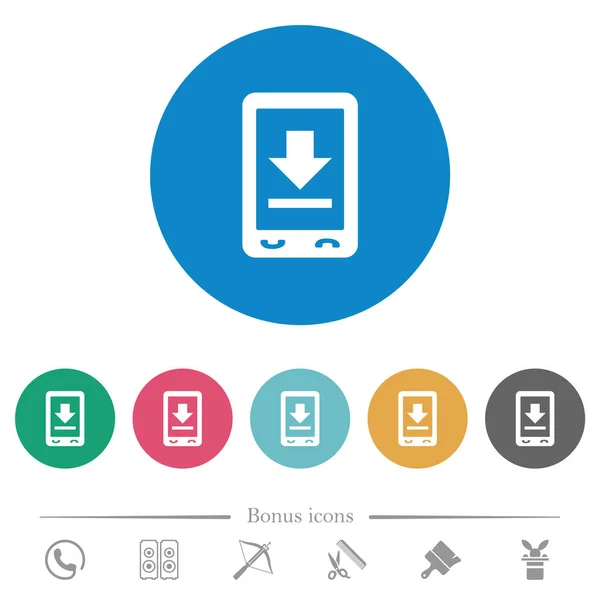 Mobile Télécharger Des Icônes Blanches Plates Sur Des Fonds Ronds — Image vectorielle