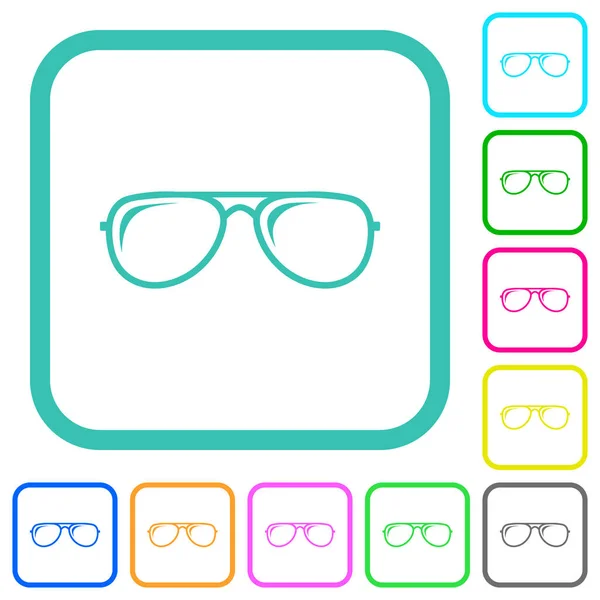 Glasses Glosses Vivid Colored Flat Icons Curved Borders White Background — Stock Vector