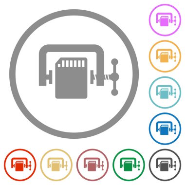 SD hafıza kartı, beyaz arkaplanda düz renk simgelerini yuvarlak ana hatlarla sıkıştırır