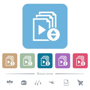 Renkli yuvarlak kare arkaplan üzerinde beyaz düz simge çalma listesi öğesini seçin. 6 bonus simgesi dahil