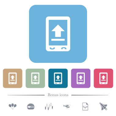 Mobil düz simgeleri renkli yuvarlak kare arkaplanlarına yükle. 6 bonus simgesi dahil