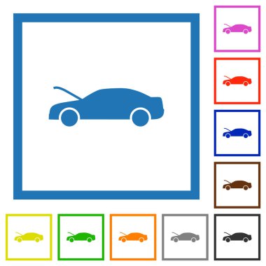 Arabanın kaputu beyaz arkaplanda kare çerçevelerde düz renk göstergesi aç