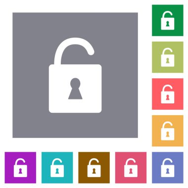 Basit renk kare arkaplan üzerinde anahtar deliği düz simgeleriyle kilitlenmiş asma kilit