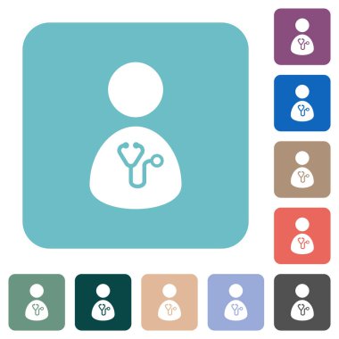 Renkli yuvarlak kare arkaplan üzerine Doktor beyaz düz simgeler
