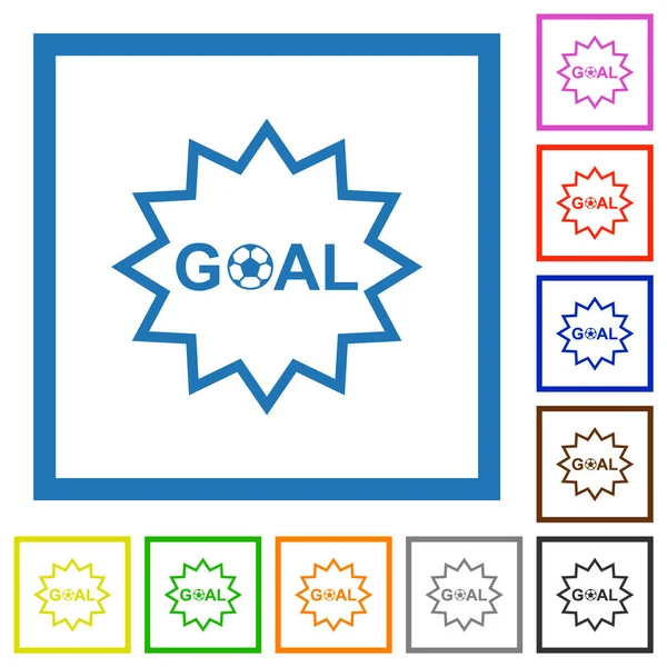 Goal Sticker Sharp Edges Outline Flat Color Icons Square Frames — Stock Vector