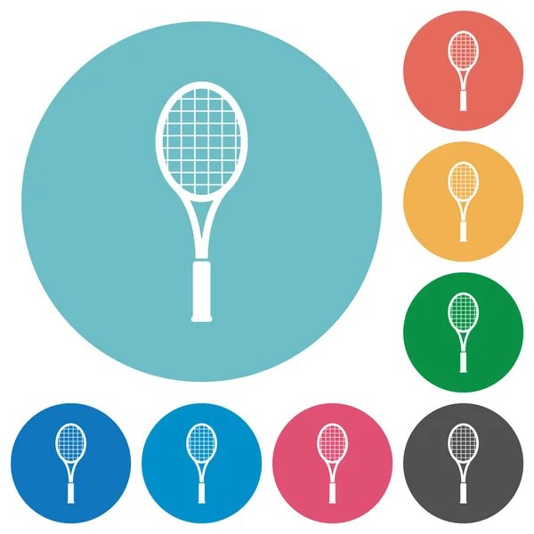 Einzelne Tennisschläger Flache Weiße Symbole Auf Runden Farbigen Hintergründen — Stockvektor