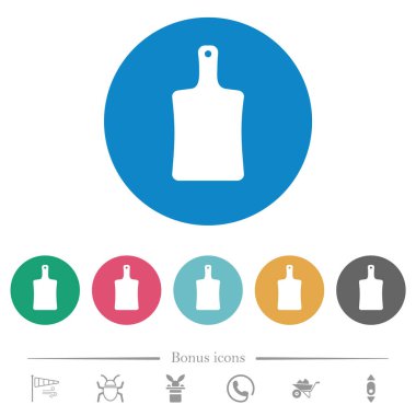 Yuvarlak renkli arka planlarda düz beyaz simgeler kesiliyor. 6 bonus simgesi dahil.