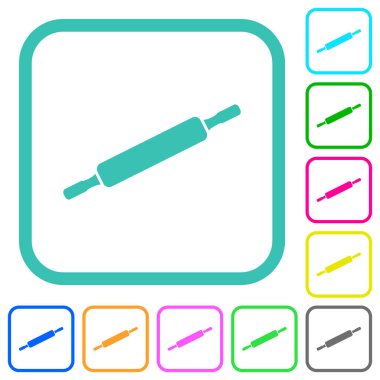 Beyaz arkaplanda eğri kenarlı düz simgelerde yuvarlanan sert renkli düz simgeler