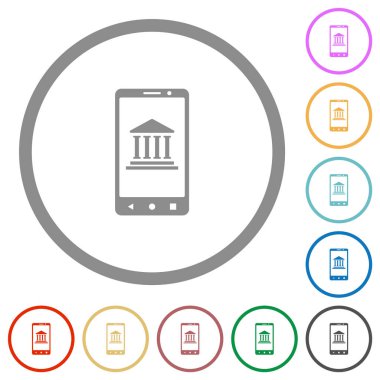 Mobil yuvarlak özetliyor düz renk simgeleri beyaz zemin üzerine bankacılık