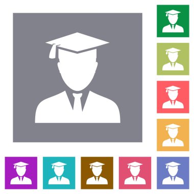 Basit renk kare arkaplan üzerine mezun avatar düz simgeleri