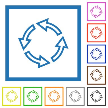 Beyaz arkaplanda kare çerçevelerde sol dış hat düz renk simgelerini döndür