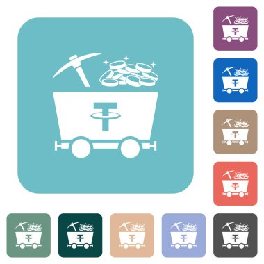 Renkli yuvarlak kare arkaplan üzerine beyaz simgeli hazine kripto para birimi madenciliği