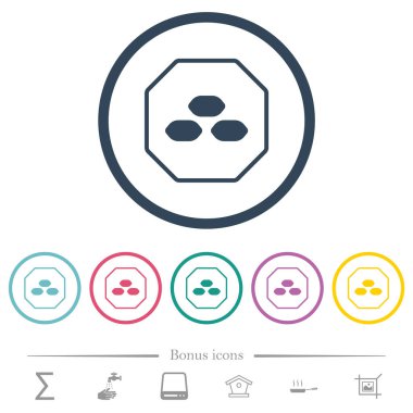 Sekizgen şekilli kömür yaptırım tabelaları yuvarlak çizgilerde düz renk simgeleri çiziyor. 6 bonus simgesi dahil.