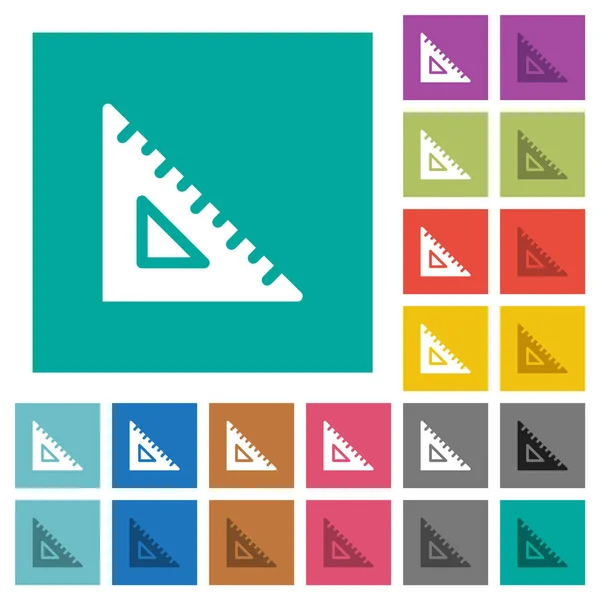 Regla Triángulo Sólido Iconos Planos Multicolores Sobre Fondos Cuadrados Llanos — Vector de stock