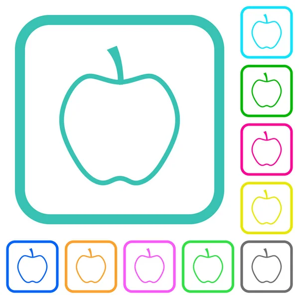 Esquema Apple Iconos Planos Colores Vivos Bordes Curvos Sobre Fondo — Vector de stock