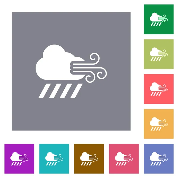 Windy Downpour Weather Flat Icons Simple Color Square Backgrounds — Stock Vector